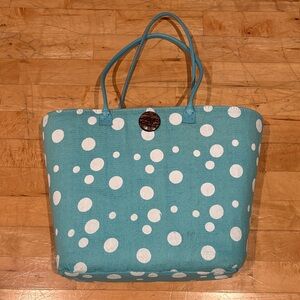 Large Polka Dot Beach Tote Bag - Blue and White